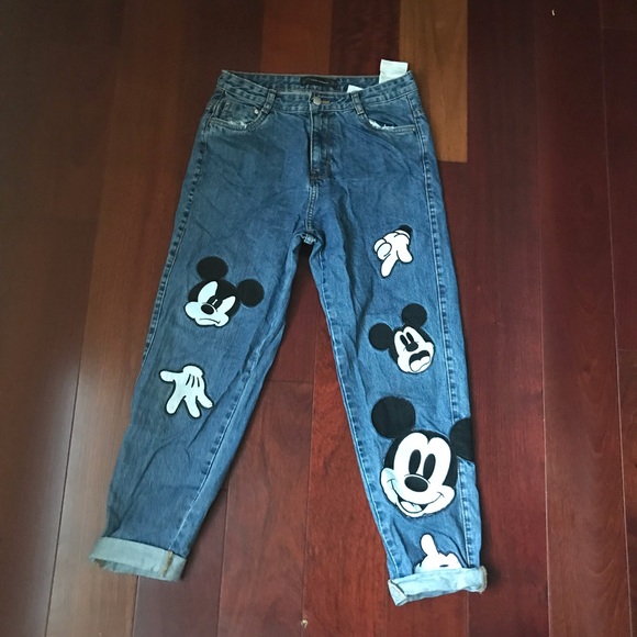 Mickey mouse boyfriend jeans Clearance